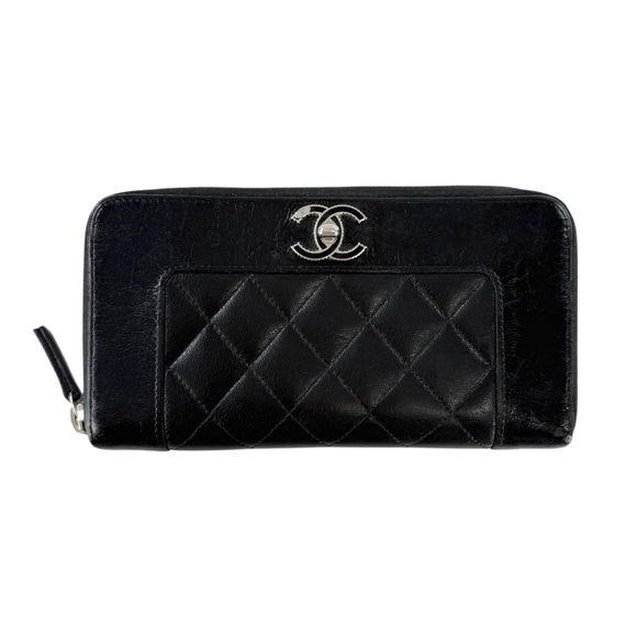CHANEL Handbags - CHANEL Authentic Mademoiselle Black Quilted Wallet